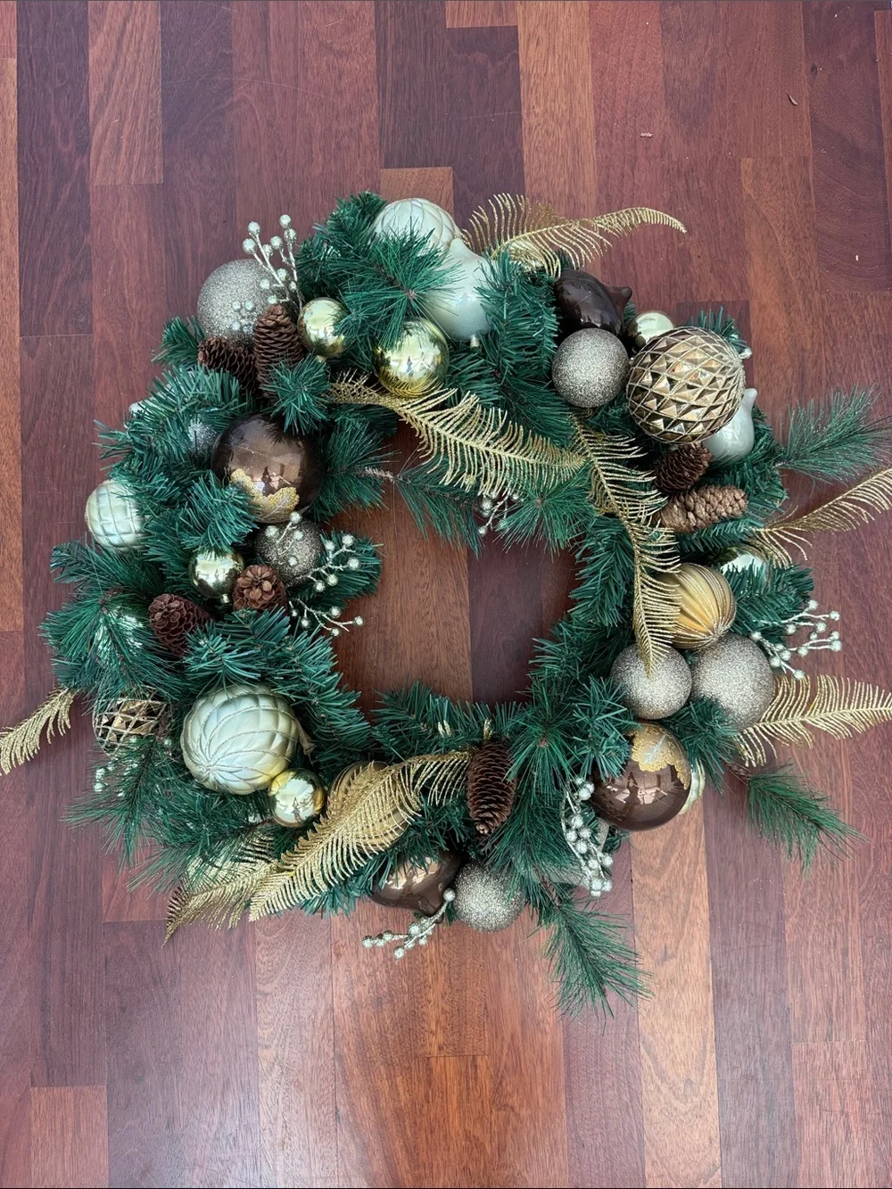 Gold and Brown Pine Holiday Wreath by